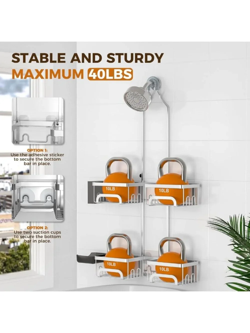 Hanging Split Shower Caddy for Handheld Showerheads - Silver Storage Organizer